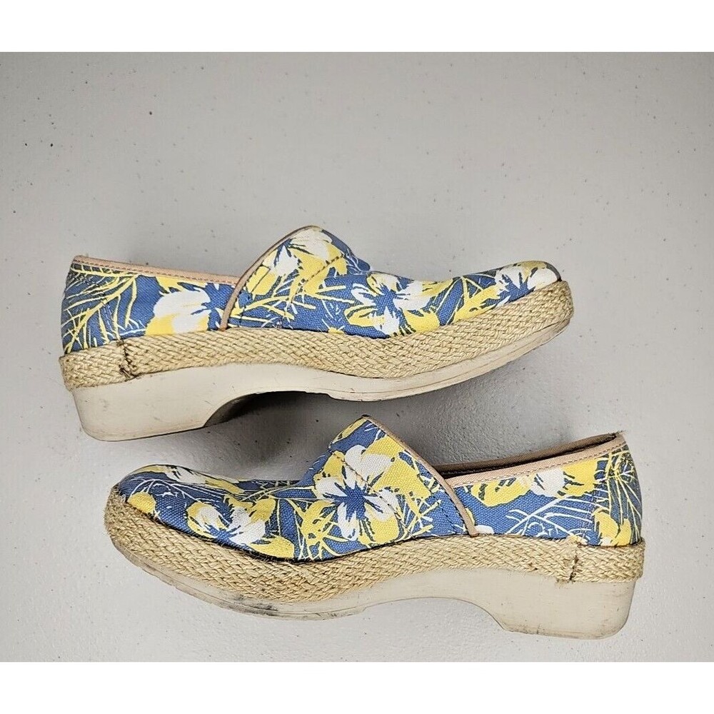 Dansko Womens Victoria Tahiti Blue Yellow Floral Canvas Clogs Size 39 8.5-9 US - Picture 6 of 8